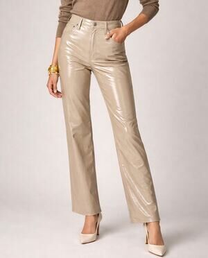 J.Crew Collection Demi Boot Faux Patent Leather Pants Size 30 Khaki Beige